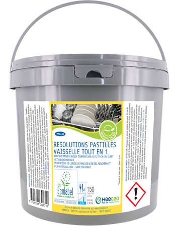 Image de RESOLUTIONS PASTILLES VAISSELLE TOUT EN1 SEAU 2.4KG ECOLABEL