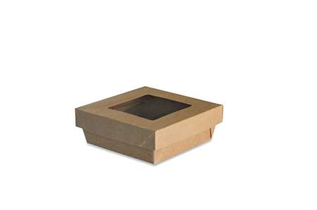 500 BOITES SALADE KRAFT BRUN 14 COUVERCLE FENETRE